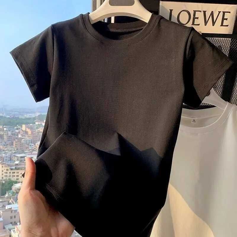 Spring Summer New Short Sleeve T-Shirt Women Solid Simple Casual Soft All-Match Hot Basic Slim Tops Tees Summer Fashion 2025T260317