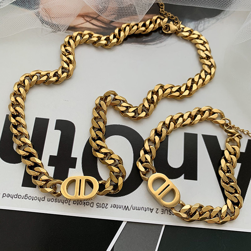 Luxury Brand Designer Jewelry Luxury Brand Designer Jewelry Heavy Industry High-Quality Thick Chain Gold Letter Steel Necklace For Women European And 