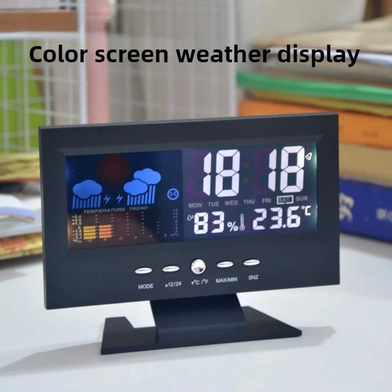 Electronic Alarm Clock Digital Alarm Clock Weather Station Time Temperature Humidity Display Clock with USB Cable Sound Control D260318
