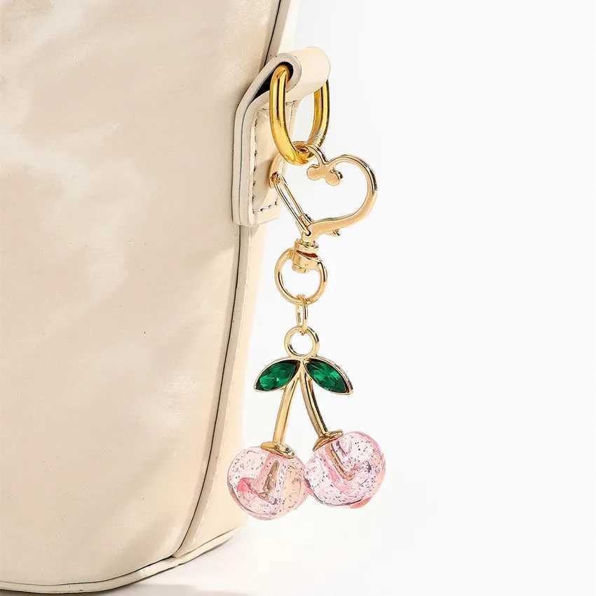 Cute Bling Acrylic Cherry Keychains for Women Girls Cartoon Cherry Backpack Bag Charm Car Keyrings Keys Holder Gifts H260318 - view 5