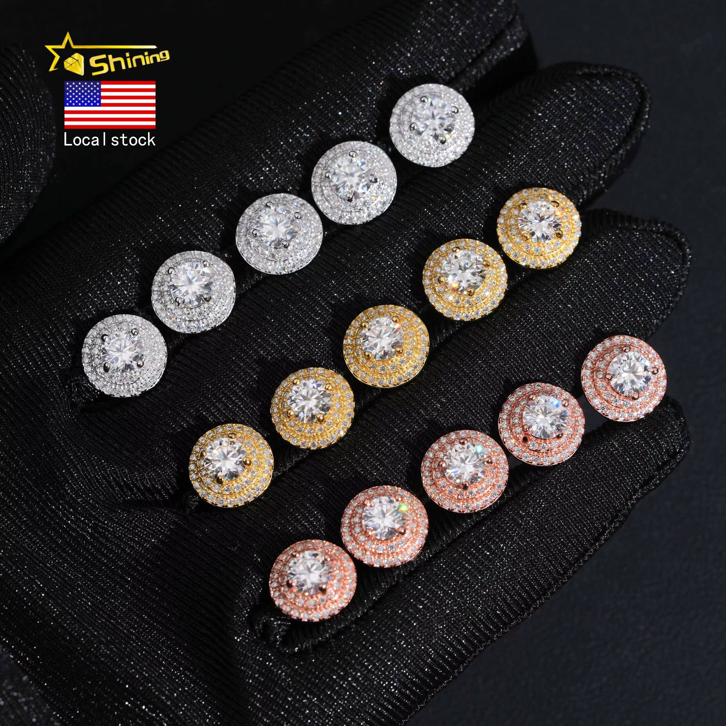 Fine Jewelry Iced Out Silver 925 Earrings Hip Hop Men Women Screw Back VVS Moissanite Earrings Ship From USA Warehouse