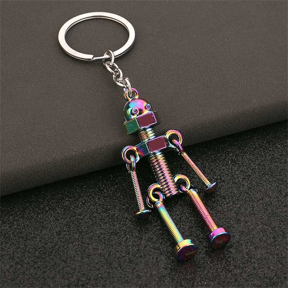 Vintage Mechanical Screw Robot Keychain Creative Movable Joint Steampunk Robot Car Key Holder For Men Backpack Pendants H260318 - view 3