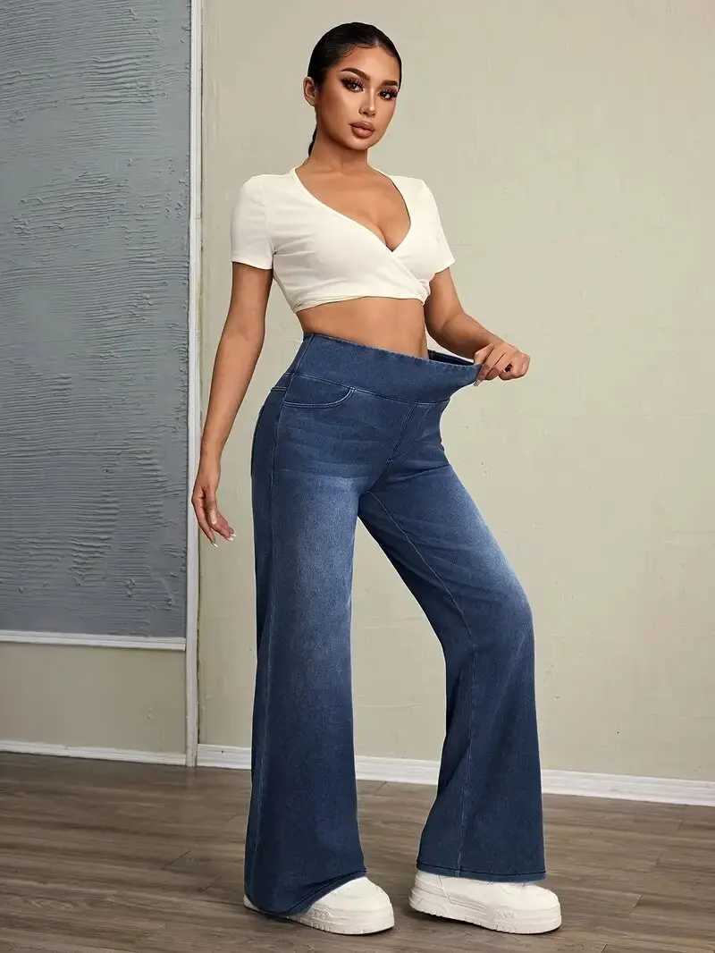 Womens Jeans New Elastic Waist High Stretch Loose Straight-Leg Pants Trendy Comfortable Versatile Cross-BorderT260317