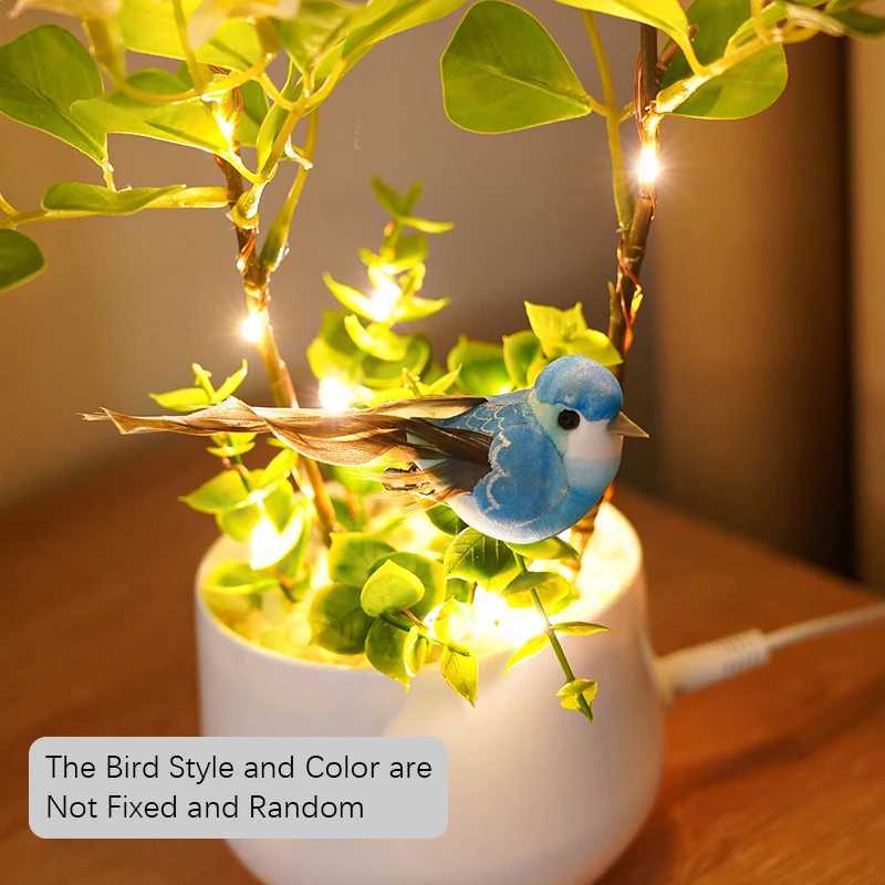 LED Flower and Bird Potted Lamp Artificial Flower Table Lights for Camping Gift Living Room Bedroom Mother Home Decor Lamp H260318