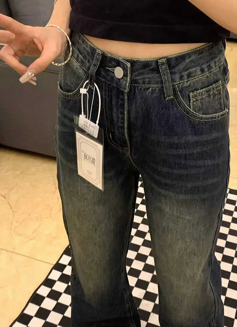 Retro Micro Denim Pants Women Jeans Straight Fit Spring-autumn Style Pear-shaped Figure Large Size High Waist Slimming EffectT260317