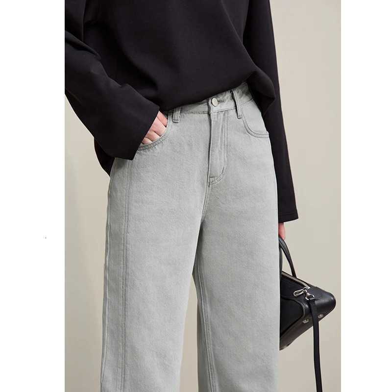 Amii Womens Jeans 2026 Spring New Casual Solid Color Cotton Straight Womens Pants Versatile Long Denim Trousers 12621038T260317