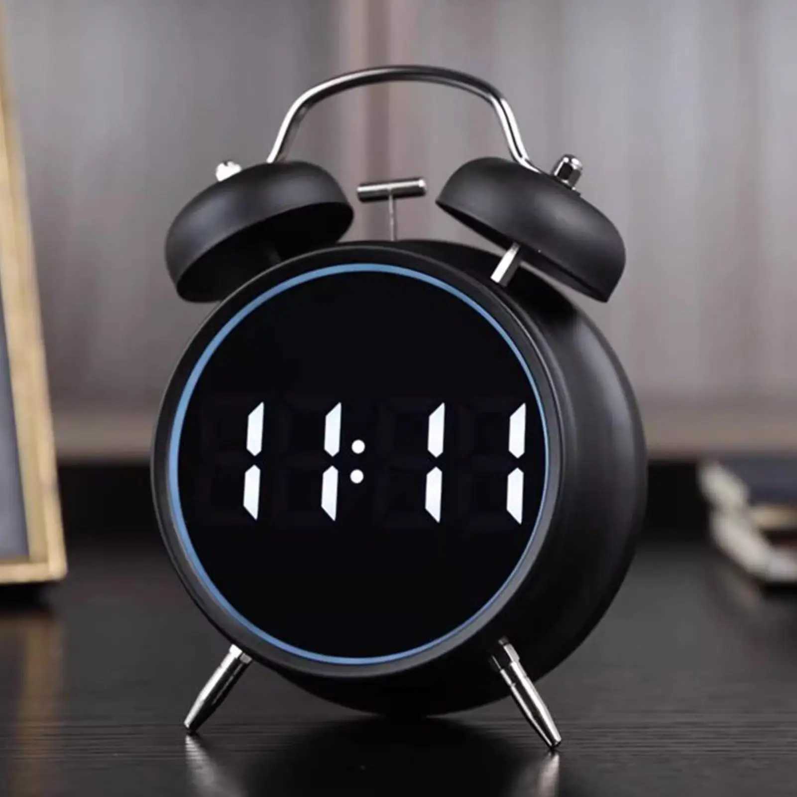 Retro Digital Alarm Clock LED Display Loud Bell Alarm Clock Analog 2 Bell High-pitched Alarm Clock Non Ticking For Heavy Sleeper D260318