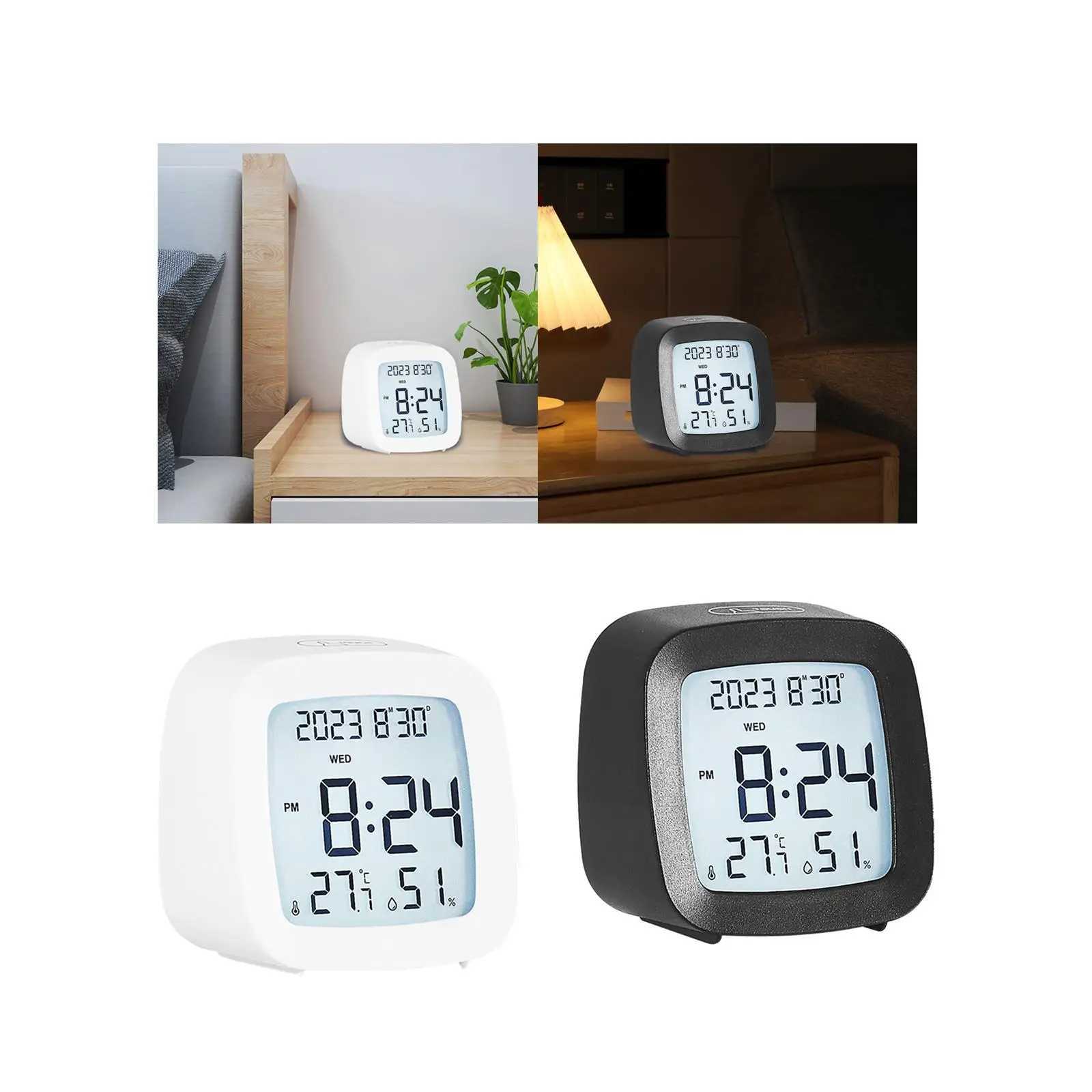 Small Digital Alarm Clock Bedside Clock 82x47x8cm 12 Hour/24 Hour with Temperature Compact for Home Office Multipurpose D260318