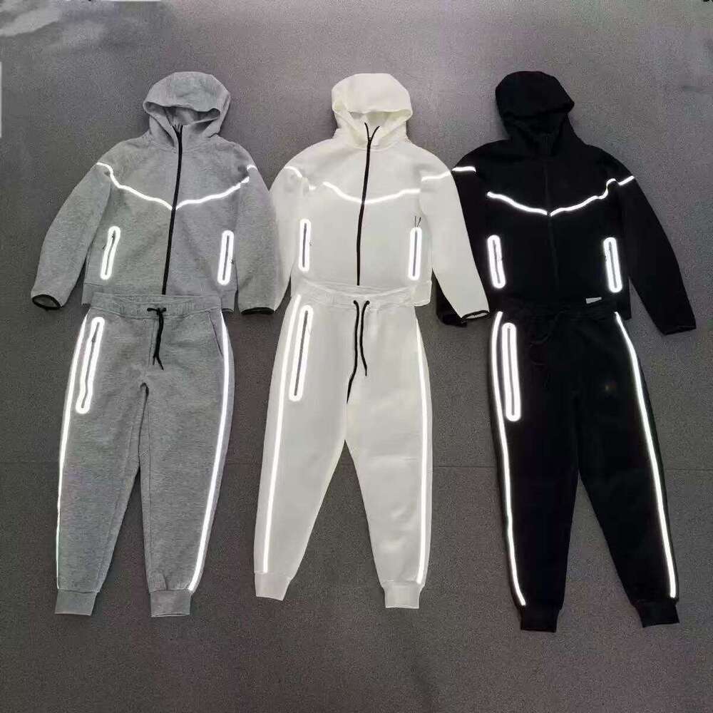 Cross-border Overseas 25 Tracksuit Spring And Autumn Reflective Knitted Hooded Zipper Shirt Sports Casual Suit Jacket 754 Sweatpants 762