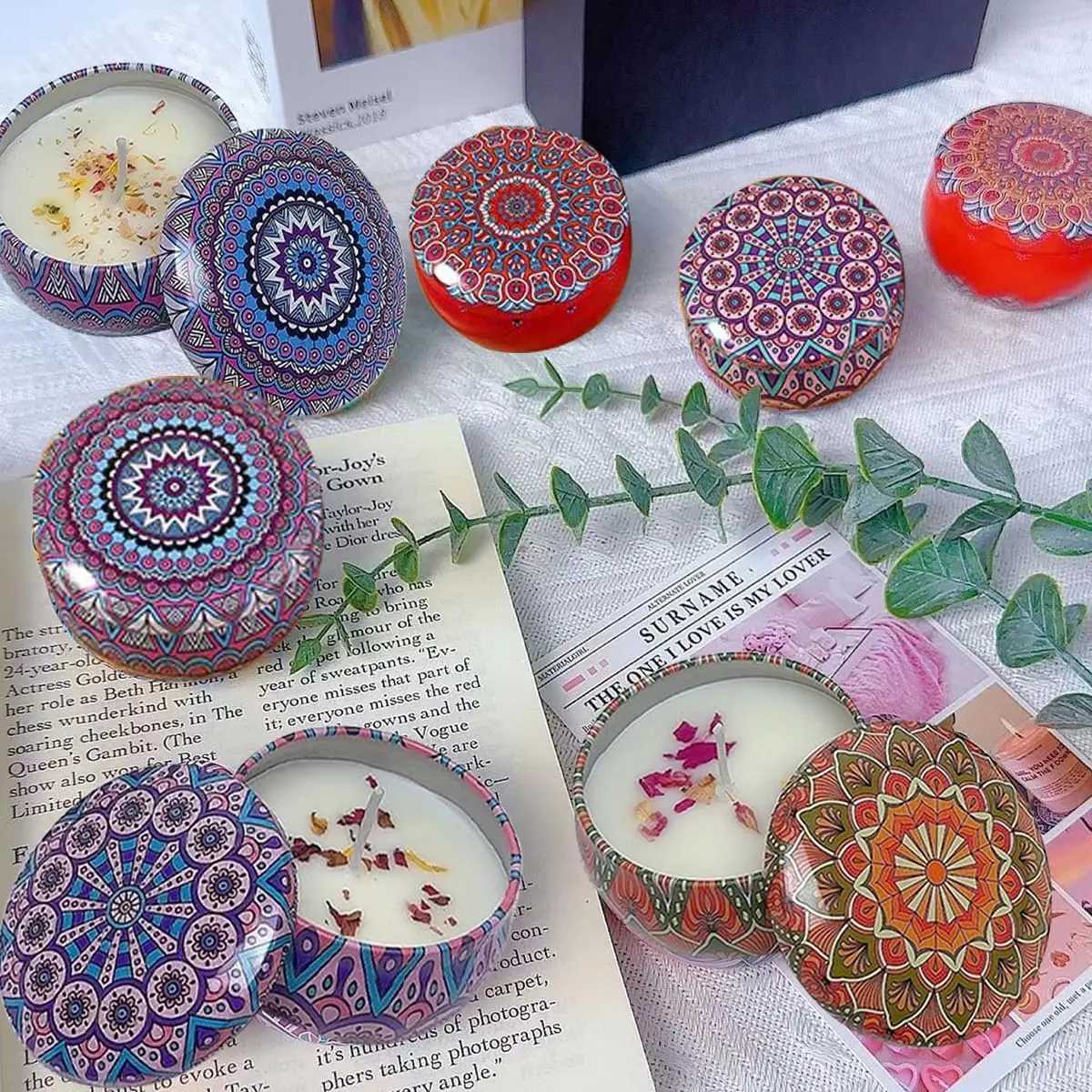 Scented Candles Blue Wind Chimes Aromatherapy Candles for Home Long Burn Scented Candles with Lid Sustainable Use of Tin Boxes D260318