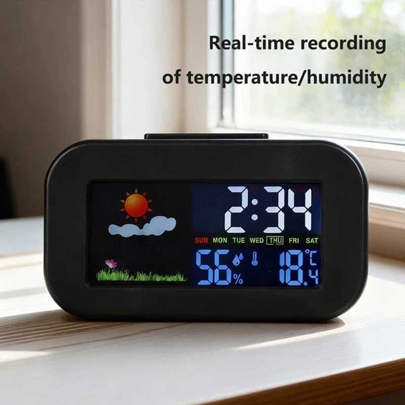 Weather Station Clock With Color Display-Temperature And Humidity Monitor Backlit For Children Teens Perfect For Bedrooms Dorms D260318