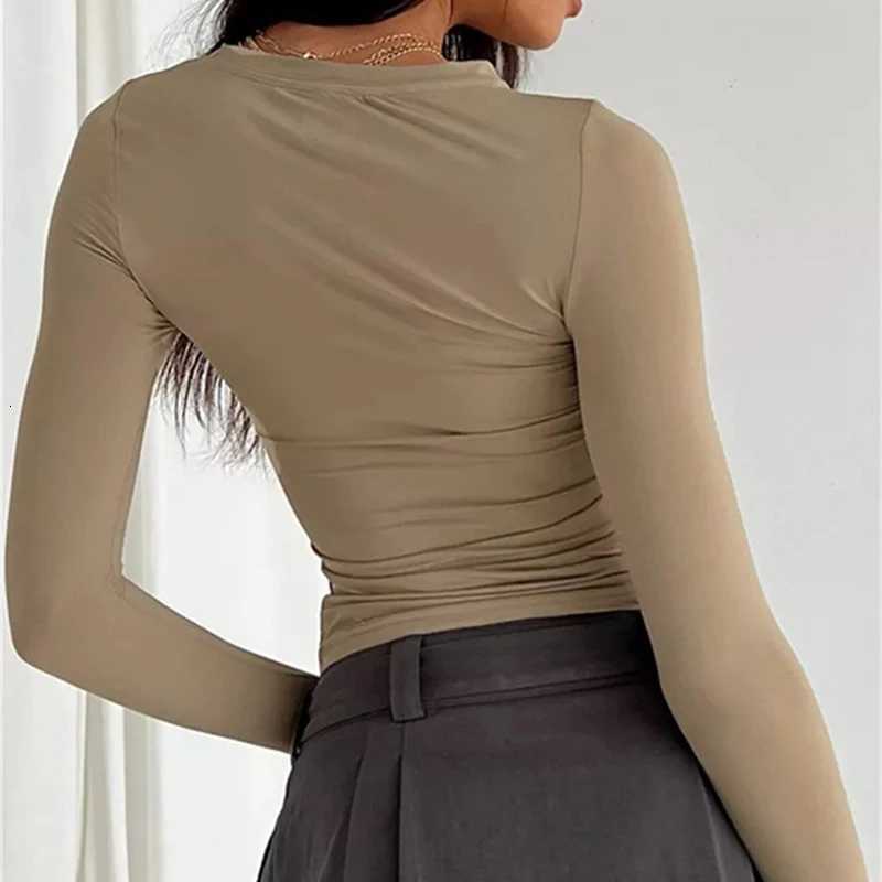 Solid Slim Fit Casual Women Long Sleeve T Shirt Spring Autumn Y2k Streetwear Crop Pullover Top Female O Neck Pullovers Basic TeeT260317