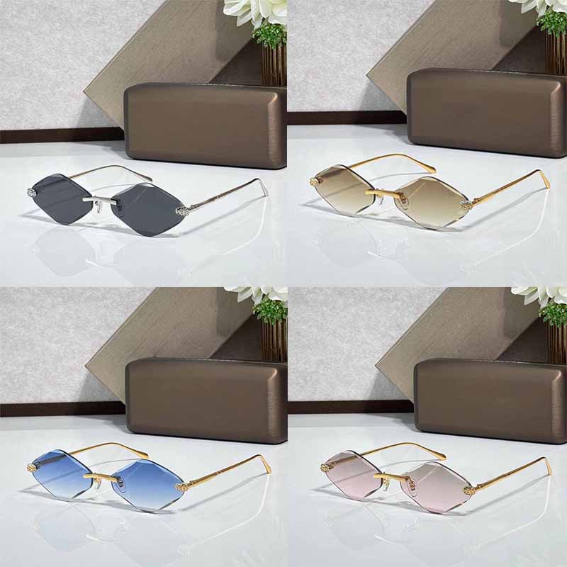 Elegant Ladies Gold Rimless Geometric Sunglasses BV9020B Designer Man Crystal Decoration Narrow Cat Eye Eyewear Sophistication Travel Glasses