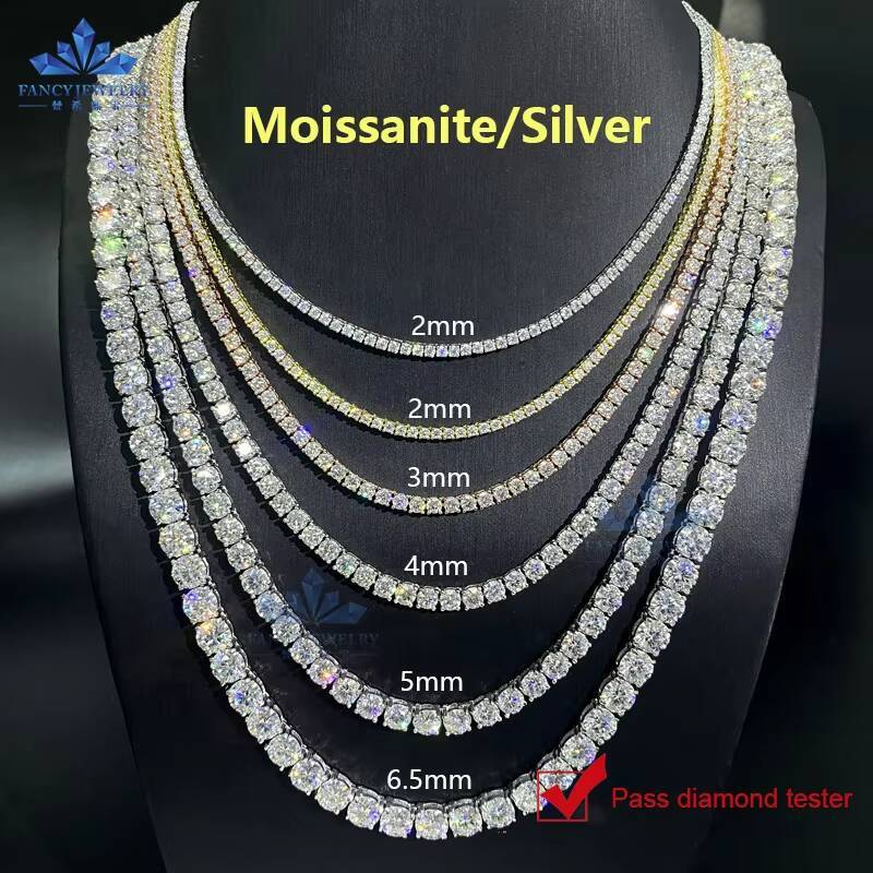 Wholesale 2mm 3mm 6-24inch Iced Out Jewelry Necklace S925 Sterling Silver Vvs1 Diamond Mossanite Moissanite Tennis Chain