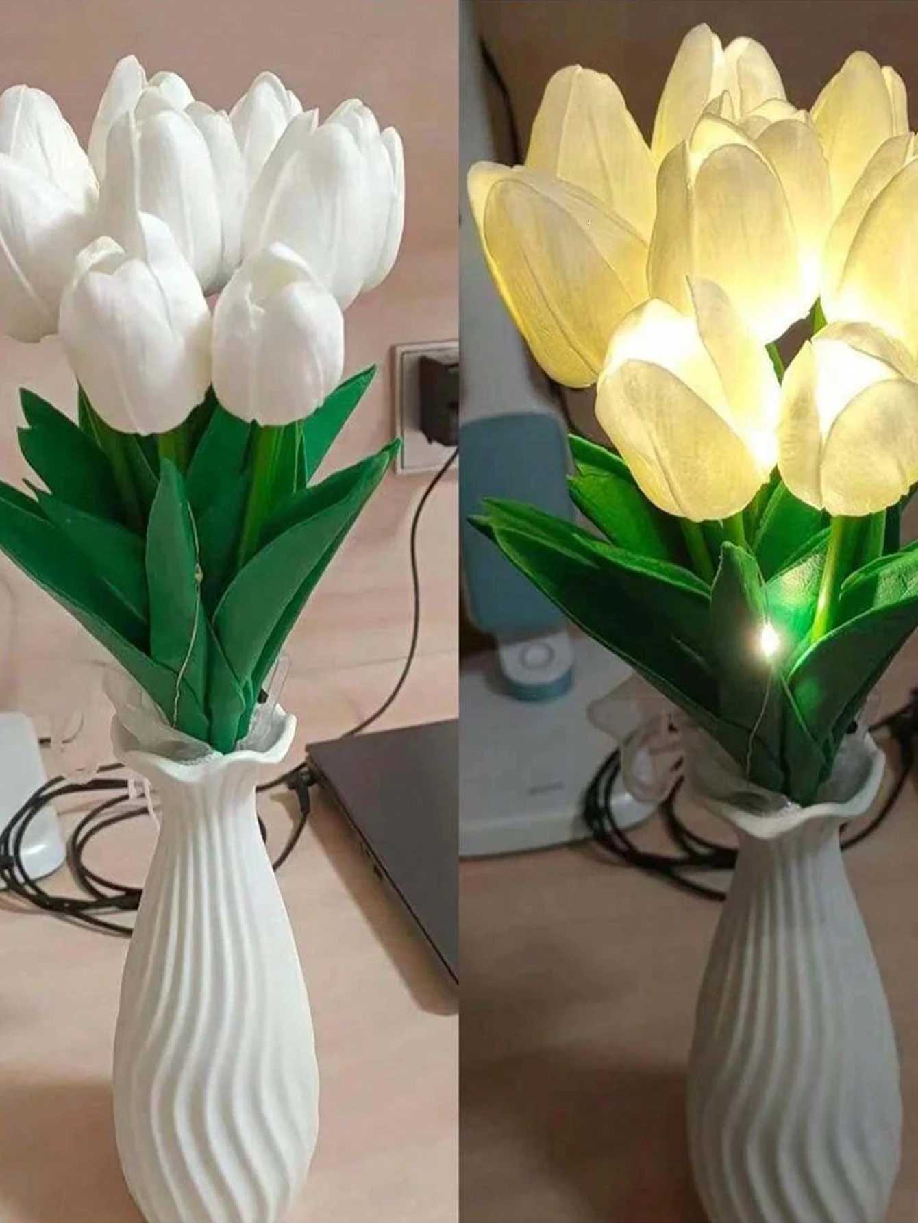 5/10 PCS Tulips with LED Light Artificial Tulip Flowers Table Lamp Simulation Tulips Bouquet Night Light Gifts Home Decoration H260318