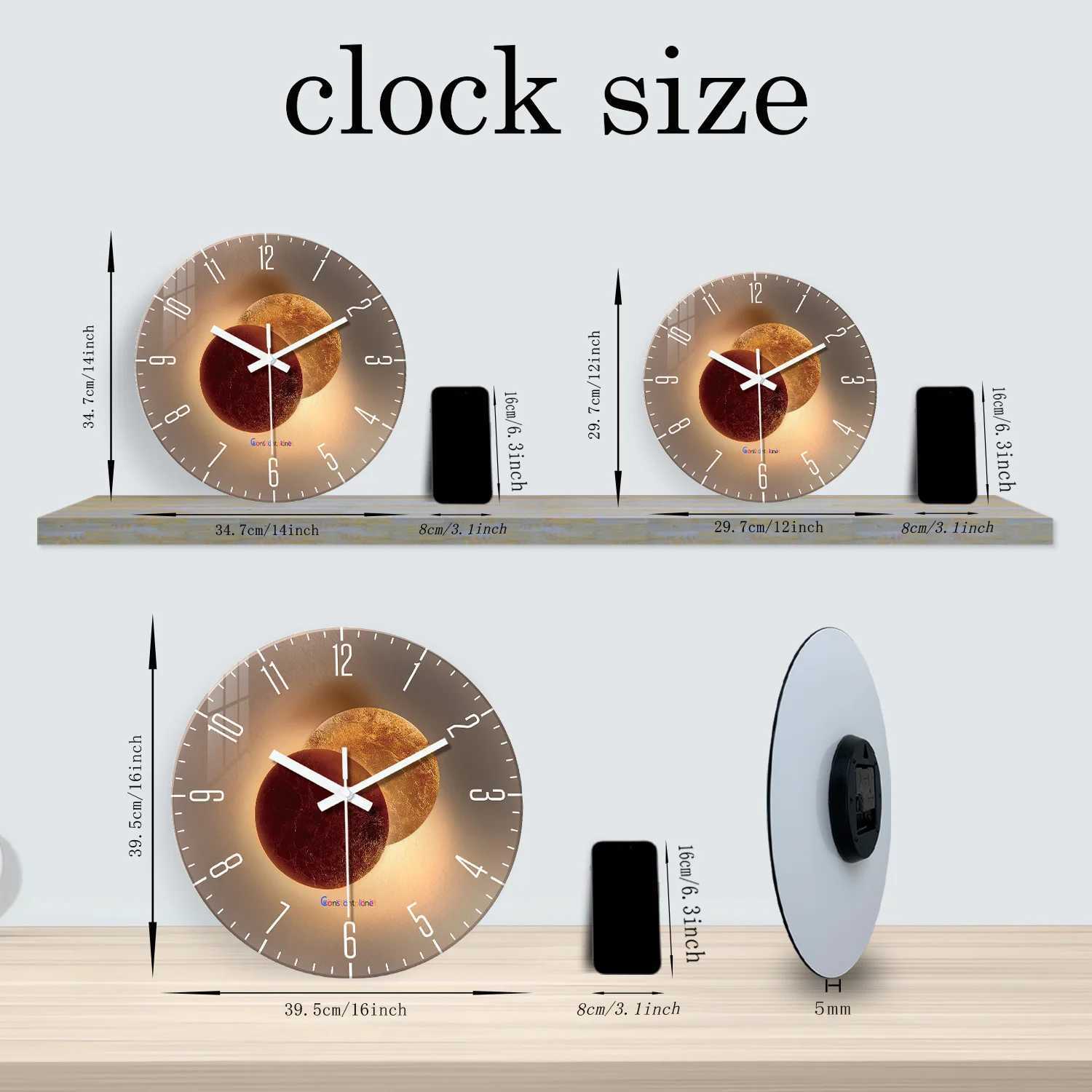 Pattern Tempered Glass Wall Clock for Living Room Bedroom Kitchen Home Decoration Silent Quartz Clock Holiday Gift 12 Inches 14 Inches 16inch Bat D260
