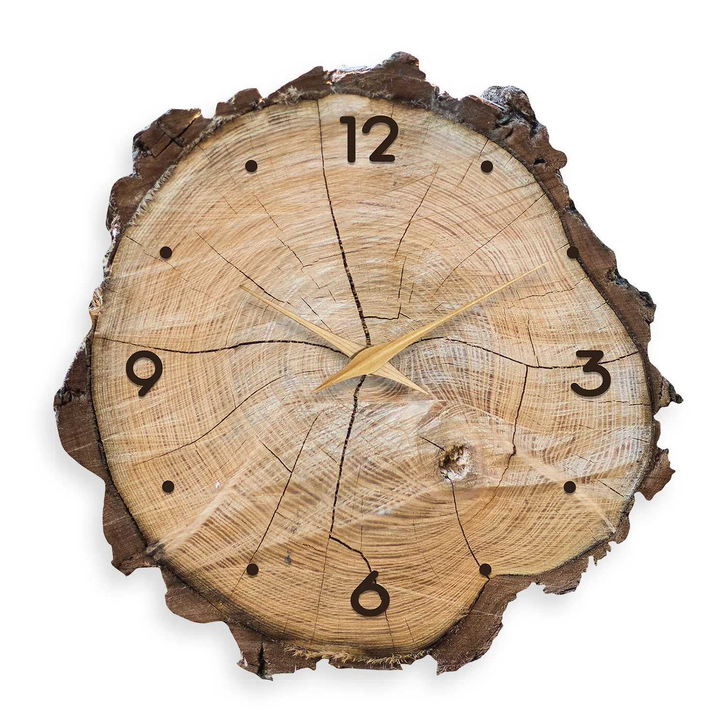 Imitation Wood Ring Pattern Wooden Wall Clock Living Room Bedroom Kitchen Home Decoration Wall Clock Silent Quartz Clock Holiday Gift 12 Inches D26031