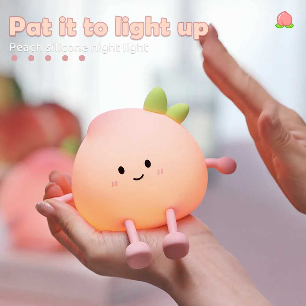 Night Light Rechargeable Cute Silicone Peach Shaped LED Nursery Nightlight Touch Control for Bedroom Living Room Kid Room Gift H260318