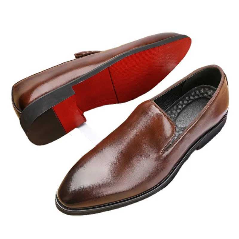 Red Sole Loafers Men Shoes PU Solid Color Fashion Business Casual Party Daily Versatile Simple Lightweight Classic Dress ShoesZ260317