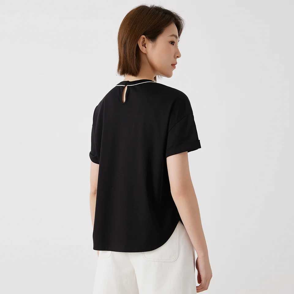 KL7513242 Womens Light Luxury High-Quality Cotton Blend T-Shirt with Contrasting Chain Detail Pullover StyleT260317