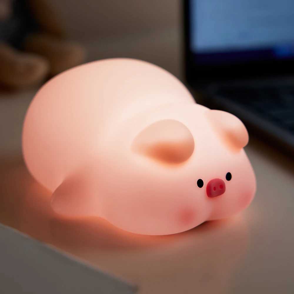 Pink Little Pig LED Night Light Touch Sensor Cartoon Kids Nightlights Silicone Child Holiday Christmas Gift Bedside Lamp Decor H260318
