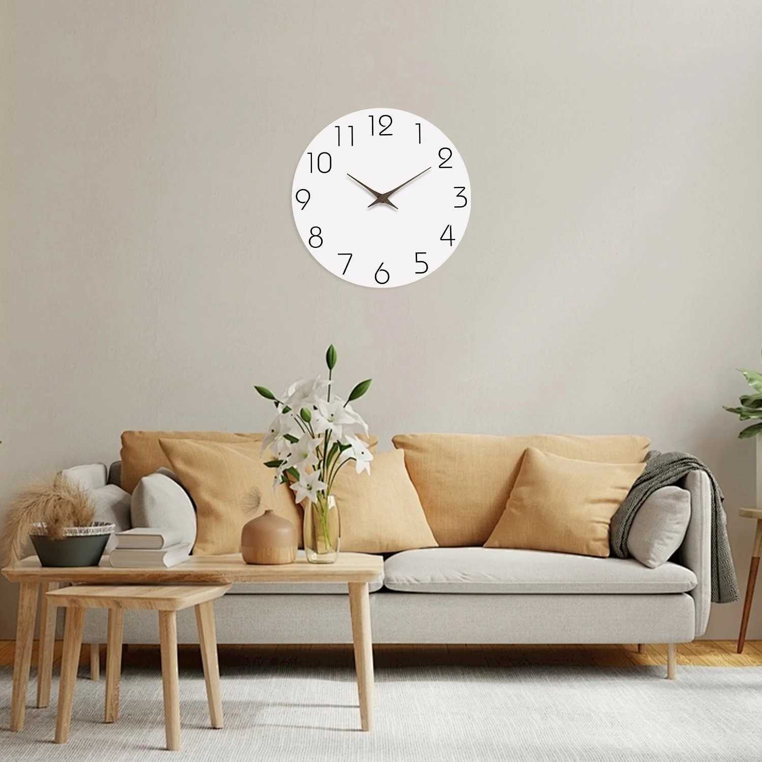 Simple White Wooden Wall Clock for Living Room Bedroom Kitchen Home Decoration Silent Quartz Clock Holiday Gift 10 Inches 12 Inches No Battery D260318