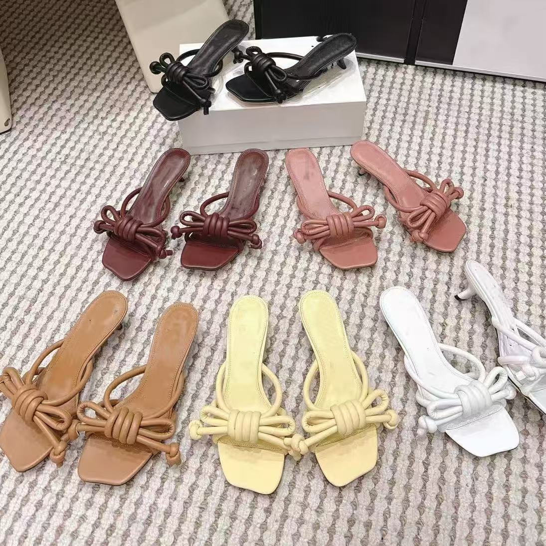 top quality silk Mules heels womens stiletto heels slippers slides open toes sandals luxury designer heels Wedding party Shoes with box size 35-41 Black White