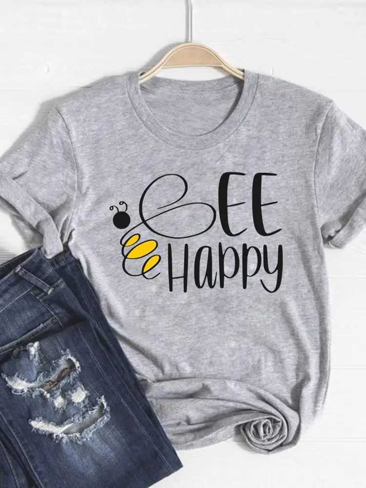 Print T Shirt Short Sleeve Summer Top Fashion Clothes Women Watercolor Sweet Trend Clothing Gray Basic Tee Graphic T-shirtT260317