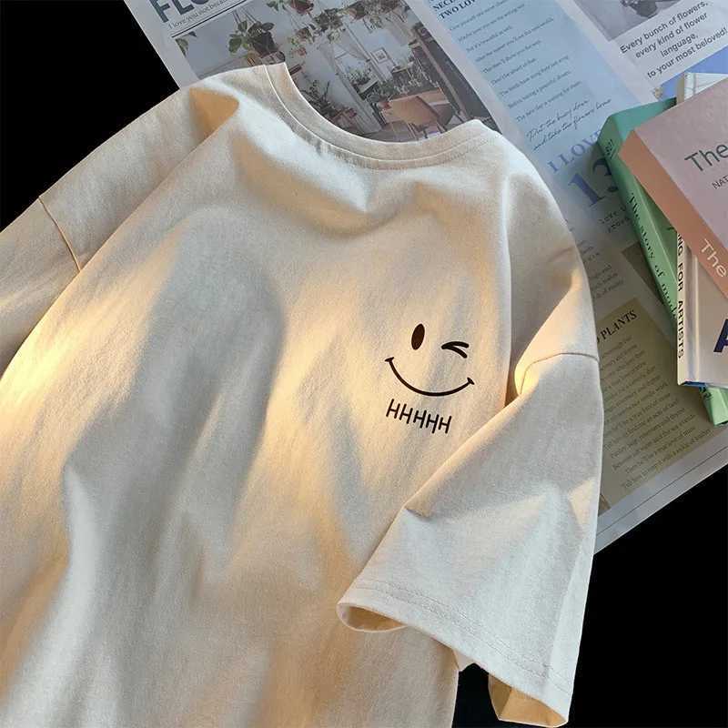 Men Womens Smiling Face Funny Fashion Couple Short Sleeved T-shirt American Basic Simple Oversized Loose Boys Pullover TopT260317