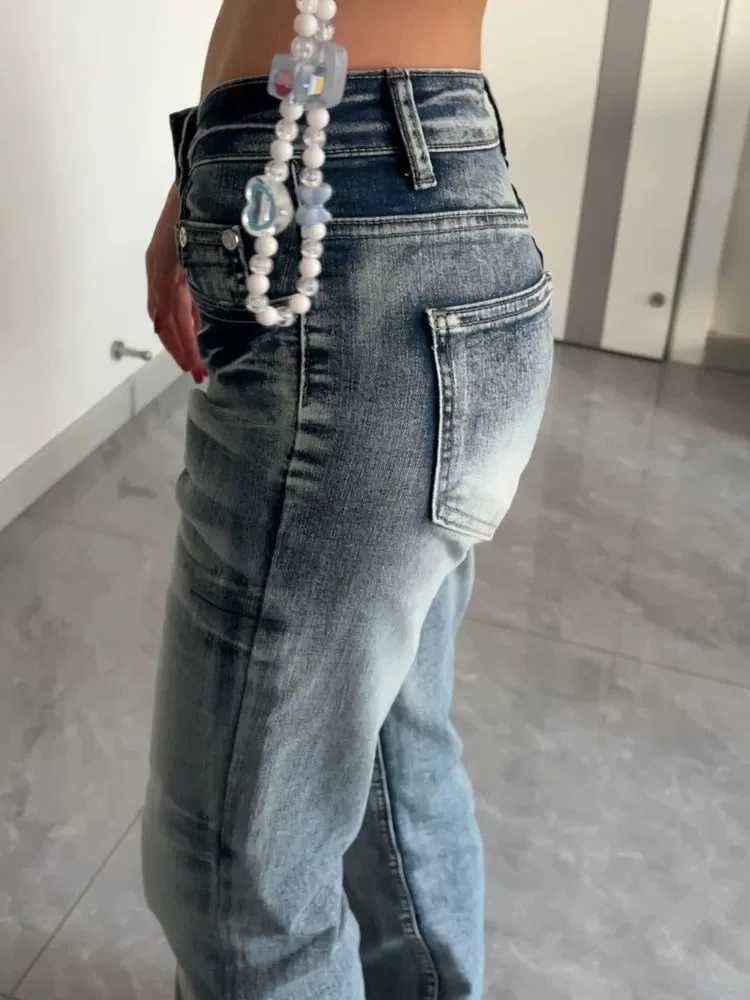 Y2K Micro Flare Jeans Women Spicy Girl Mid Waist Washed Slim Fit Narrow Straight AutumnT260317