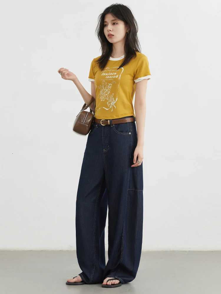 CHIC VEN Womens Jeans Loose Casual New High Waist Split Female Wide Leg Denim Pants Spring Autumn 2025T260317