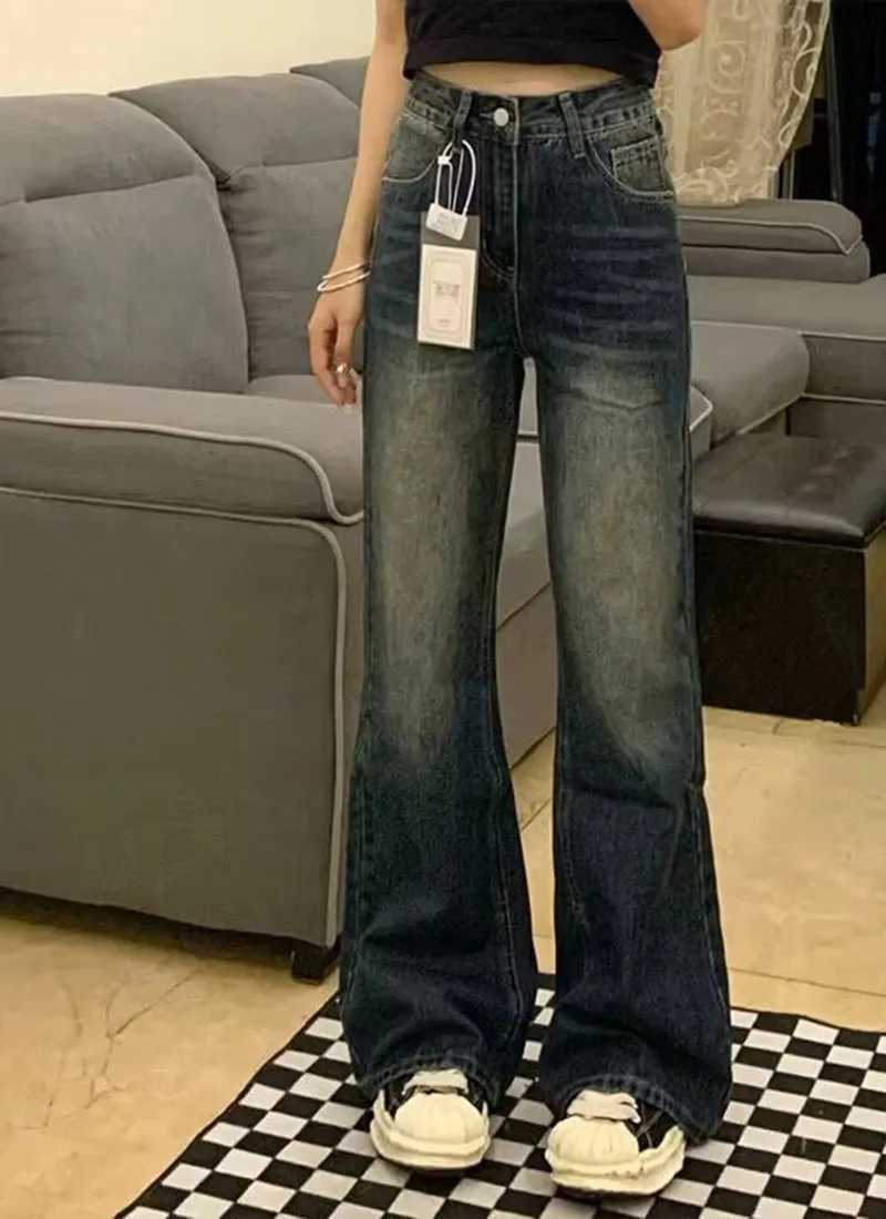 Retro Micro Denim Pants Women Jeans Straight Fit Spring-autumn Style Pear-shaped Figure Large Size High Waist Slimming EffectT260317