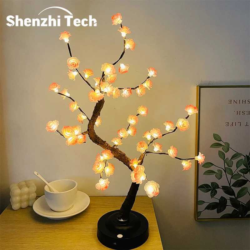 LED Tree Light Pink Flower Table Lamps Battery/USB Powered Artificial Flower Bonsai Tree Lampfor Gifts Room Office Party Deco H260318
