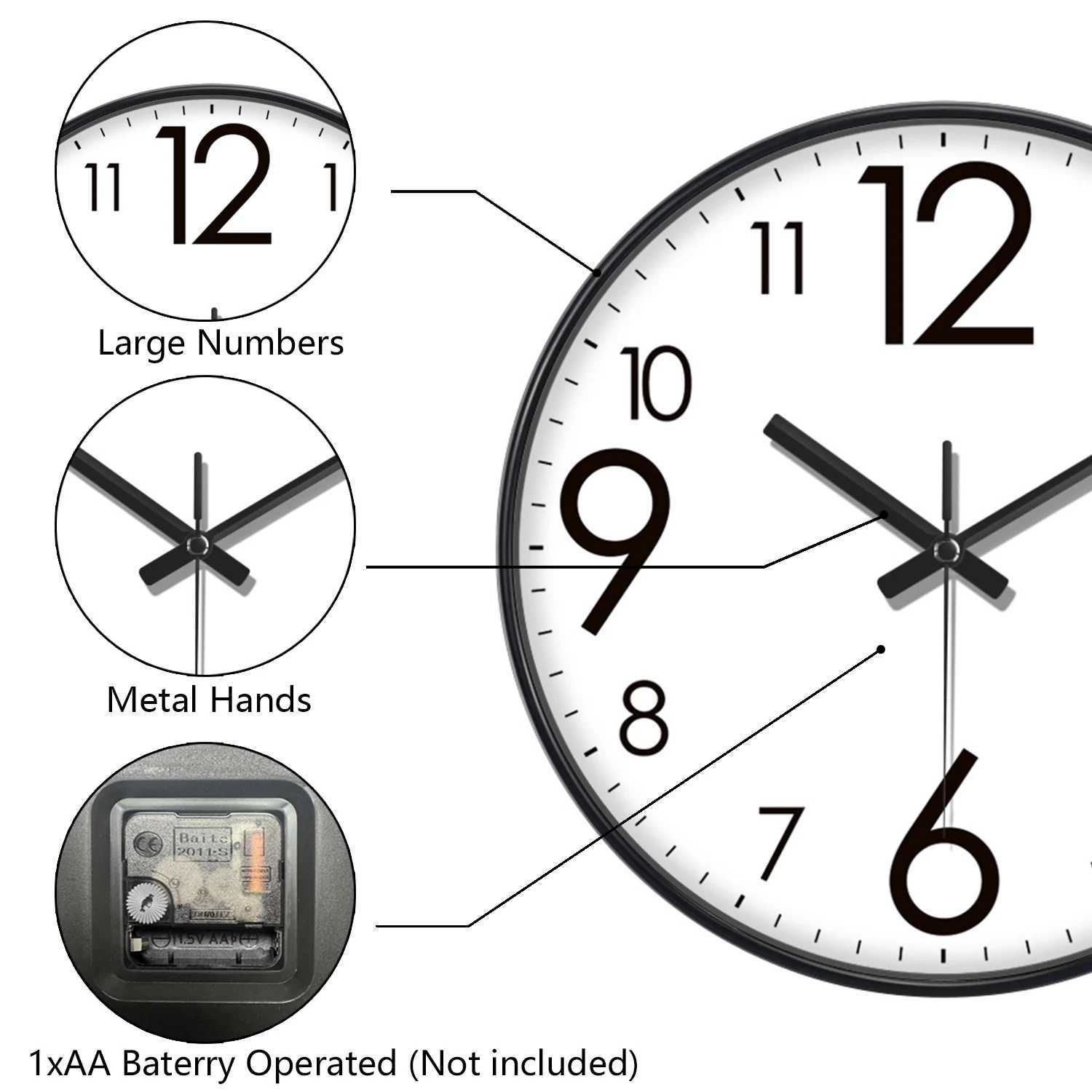 12 Inch Simple Quartz Wall Clock With Large Numbers Easy To Read Clock Modern Silent Non Ticking Wall Mounted Home Decoration D260318