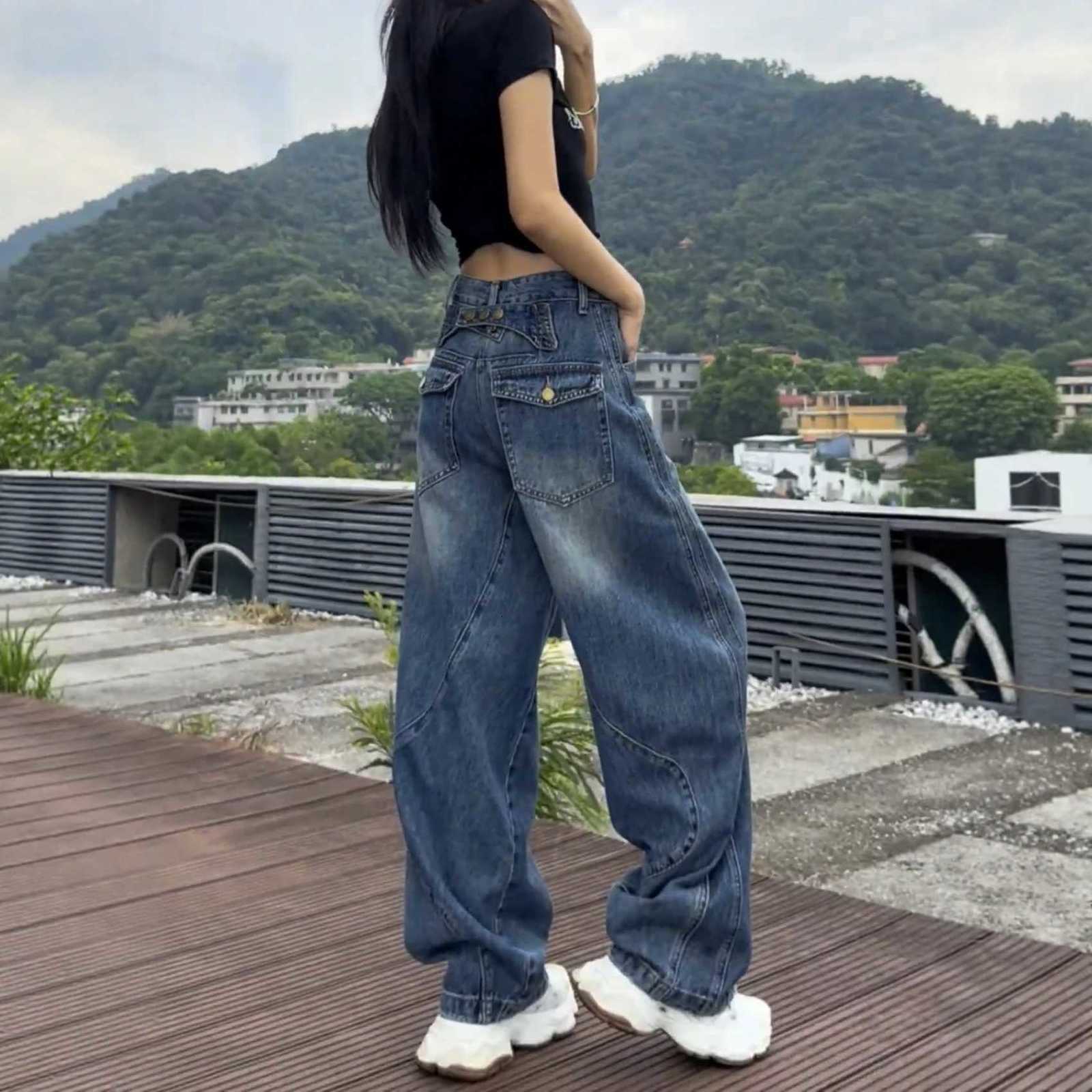 High Waist Wide Leg Jeans Womens Thin Denim Pants Loose Fit Straight Full Length Jeans plus Size Casual SleT260317