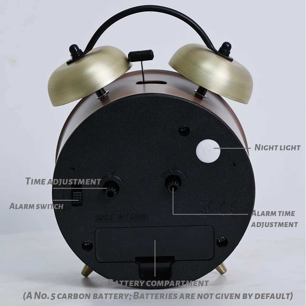 Retro Iron Small Silent Alarm Clock Fashion Desktop Clock with Creative Hands Quartz Nightlight Timer No Battery Included D260318
