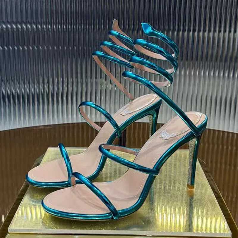 Summer High Heels Sandals Woman Snake Twine Around Ankle Strap Wedding Party Shoes Woman Heeled Gladiator Sandals Women W260318