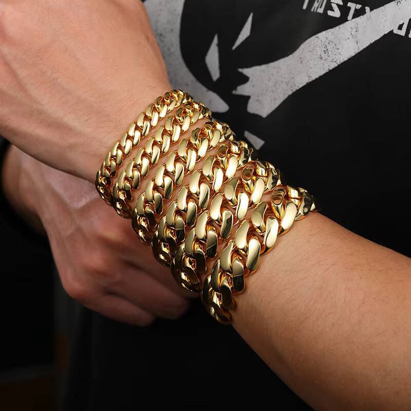 Wholesale Luxury Jewelry Real 18k Gold Brass Chunky Cuban Link Chain 10/12/14/16/18/20mm Miami Cuban Chain Mens Hip Hop Bracelet