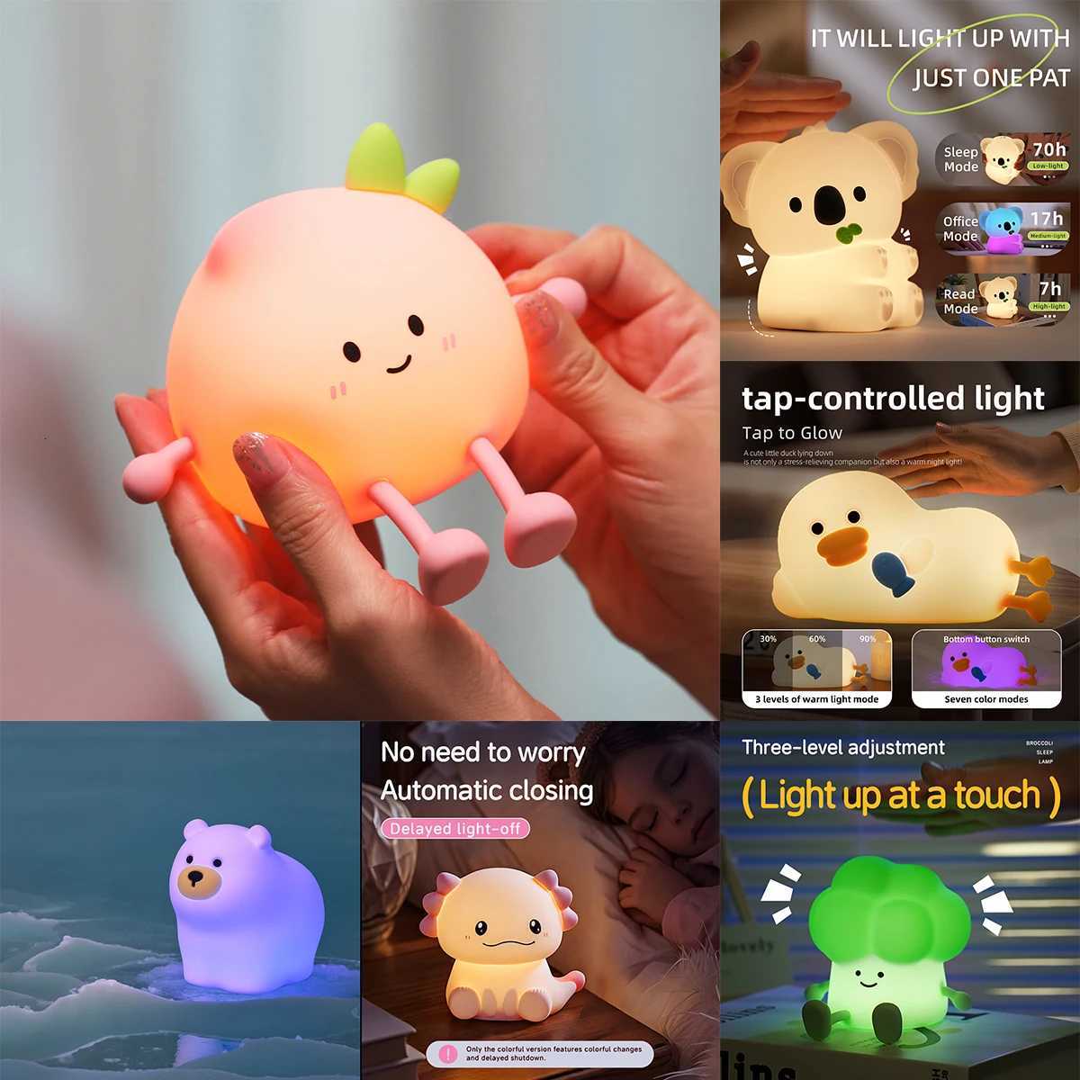 Cartoon Silicone Peach Sleep LampUSB ReChargable LED Night Light for Children Holiday Gift Cute Bedside Decor H260318