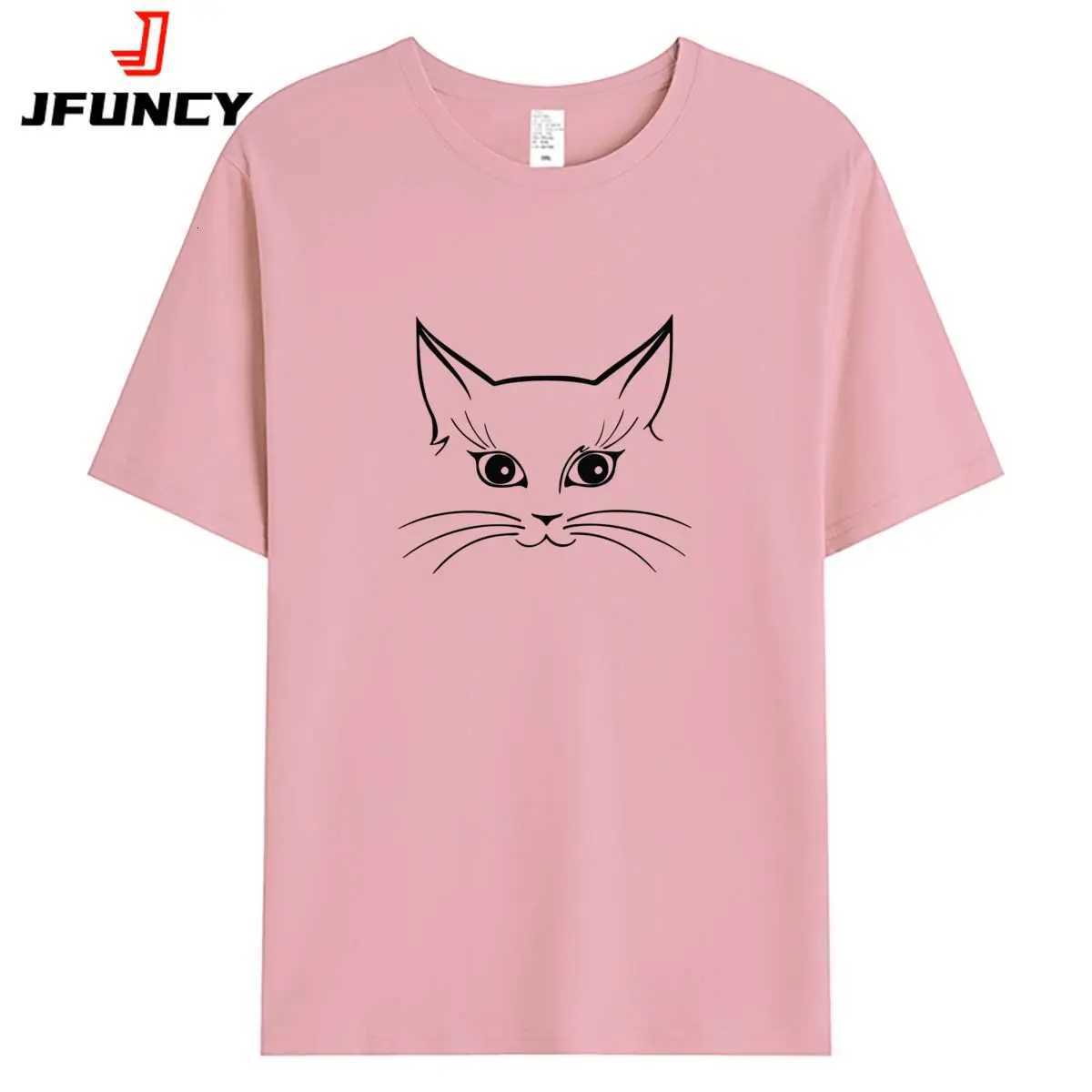 Womens 100 Cotton T Shirts Oversized Casual Tee 2025 Summer Short Sleeve Top New Cat Graphic Woman ClothingT260317
