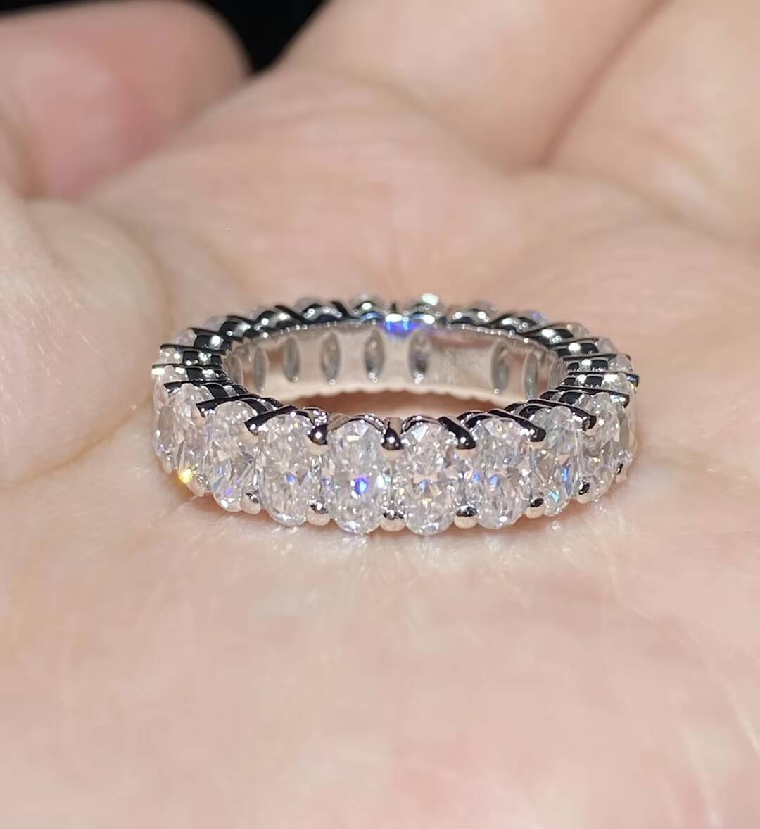 DEF Oval Cut Moissanite Eternity Ring Band 925 Sterling Silver Fine Jewelry Rings VVS Clarity High Quality Loose Stone