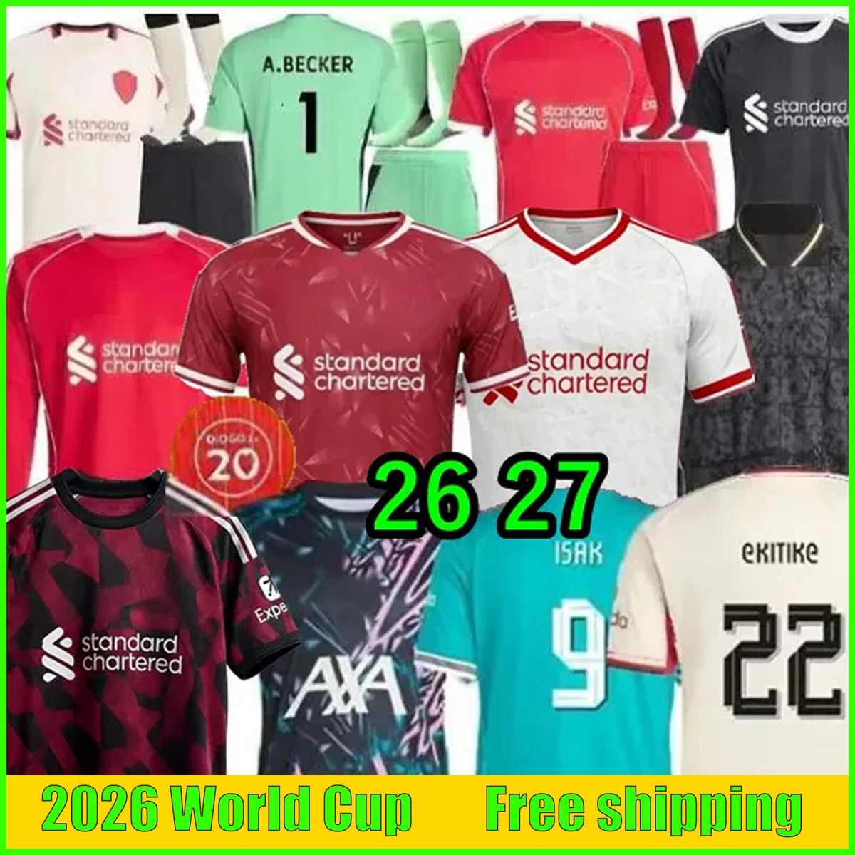 Free Shipping liverpool jersey 26 27 kit 2026 Mohamed Salah 11 Darwin Nunez 9 Szoboszlai #8 Mac Allister 10 Virgil van Dijk Home Away Soccer Shirt Men Kids Football Kit