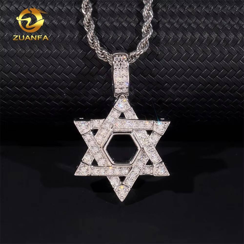 Moissanite Jewelry Pentagram Pendant Custom Iced Out Hip Hop 925 Silver VVS Moissanite Diamond Charm Pendant GRA Certificate