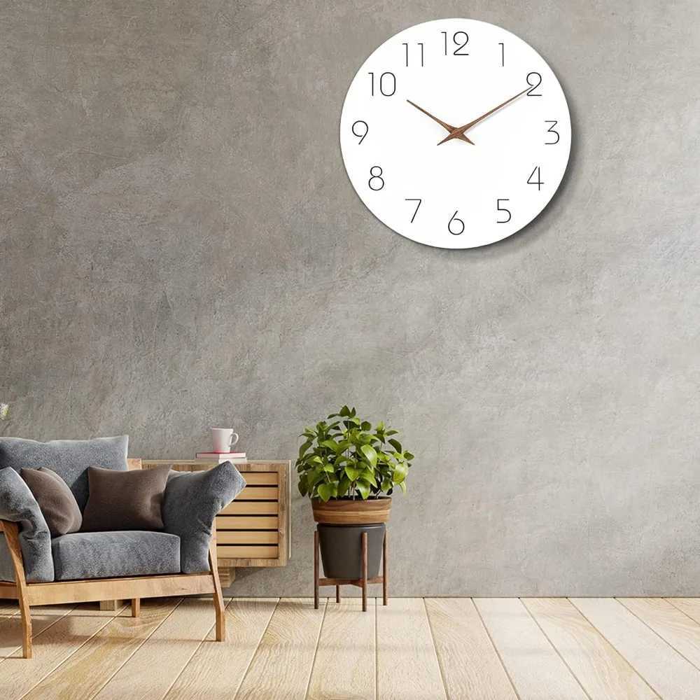 Wall Clock 12 Inch Silent Non Ticking Wood Wall Clocks Battery Operated Wooden White Modern Simple Minimalist Hanging Wall Clock D260318