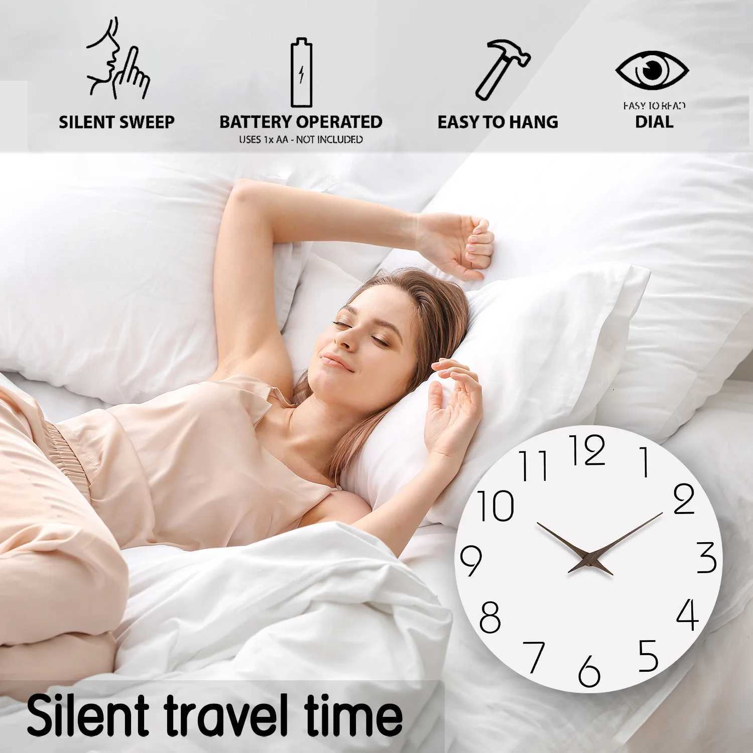 Simple White Wooden Wall Clock for Living Room Bedroom Kitchen Home Decoration Silent Quartz Clock Holiday Gift 10 Inches 12 Inches No Battery D260318
