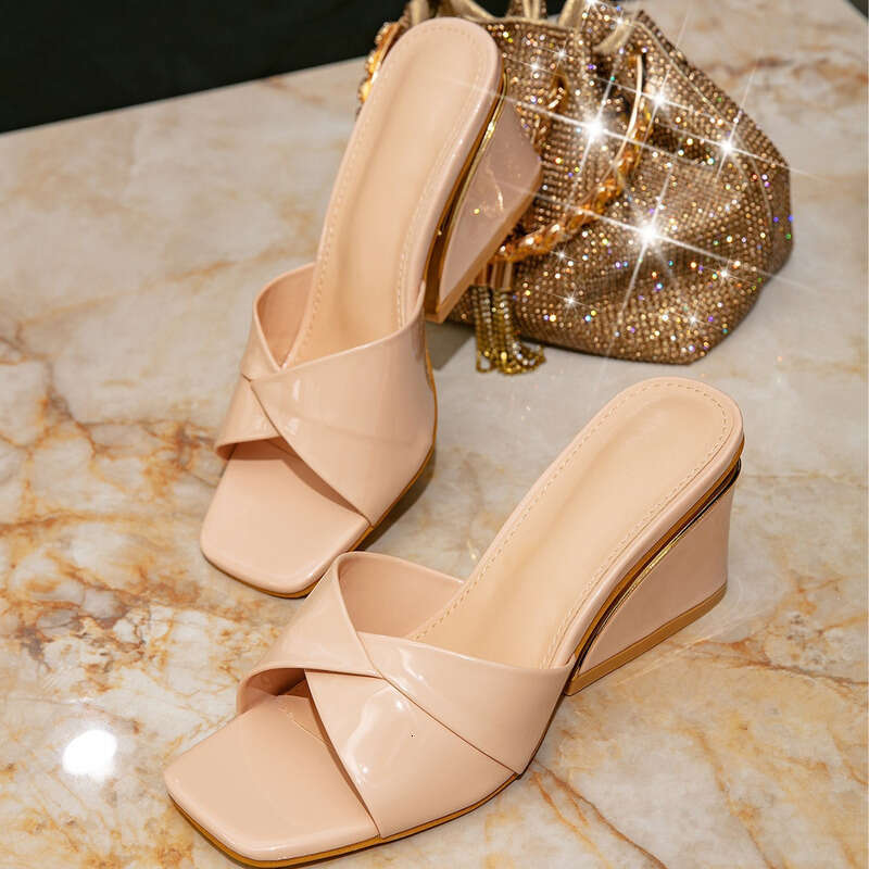 Free 677 shipping high-heeled sandals, summer 2026 new model, popular wedge heel, fashionable square toe, versatile casual women's shoes - view 3