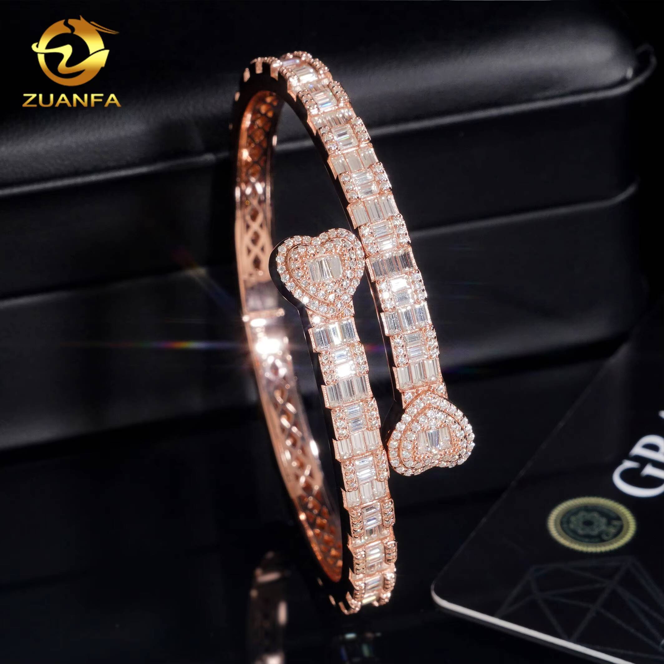 Hip Hop Jewelry 925 Silver Iced Out Fine Jewelry VVS Moissanite Diamond Heart Bracelet Bangle Men