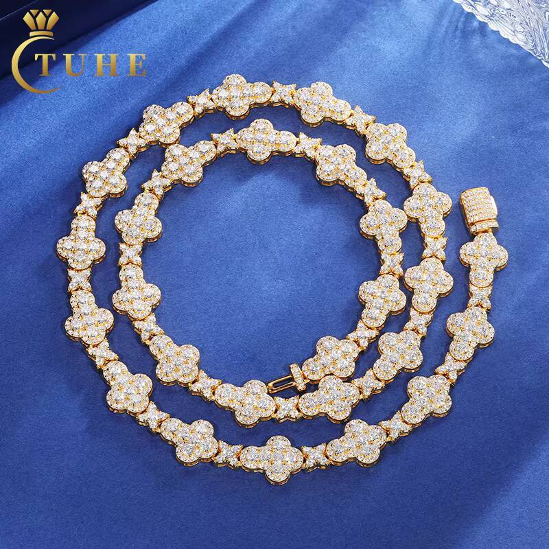 Iced Out 10mm 925 Sterling Silver Moissanite Cross Link Chain GRA Certificated Pass Diamond Tester Necklace