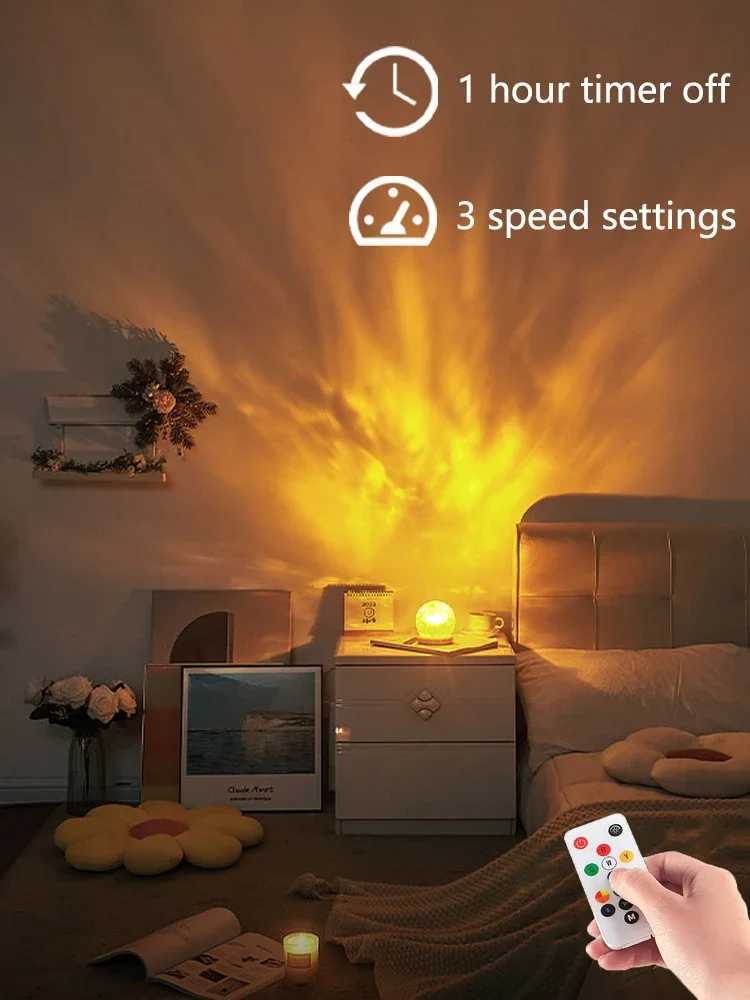 New Water Ripple Projector Night Light Crystal Mood Lamp Decoration Home Houses Bedroom Aesthetic Christmas Gift Sunset Lights H260318