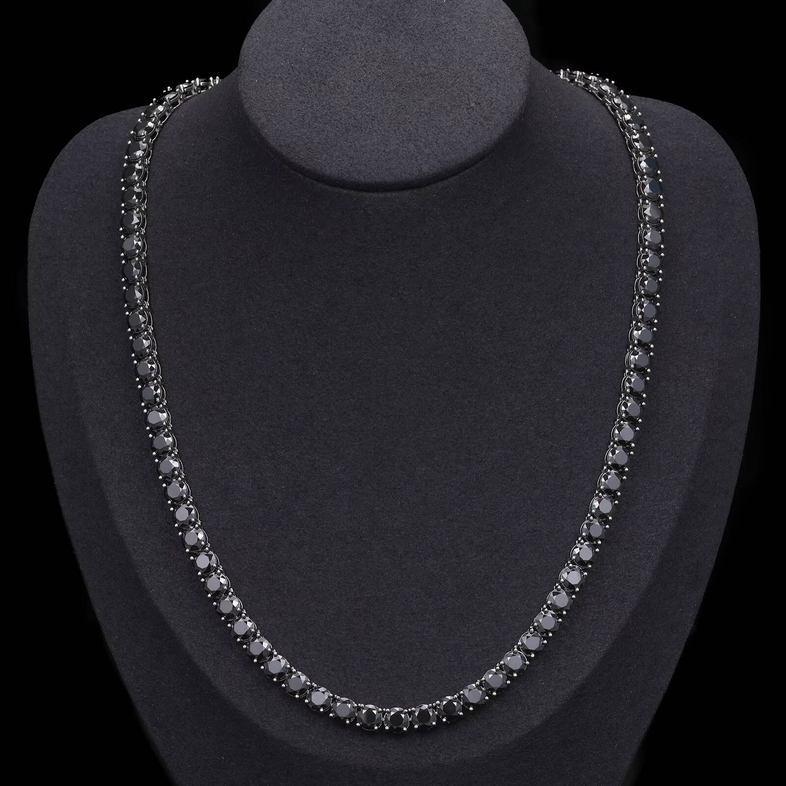 New Trendy Custom 5mm 925 Sterling Silver Black VVS Moissanite Diamond Clustered Tennis Chain Necklace for Men Women